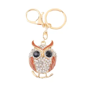 Mooie Stijlvolle Uil Sleutelhanger Strass Goudkleurig Metaal Dier Tas Hanger Cadeau