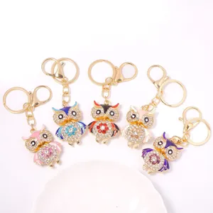 Luxe Strass Uil Sleutelhanger Zinklegering Emaille Dier Sleutelhanger Leuke Tas Charm Portemonnee Hanger Vrouwen Sieraden