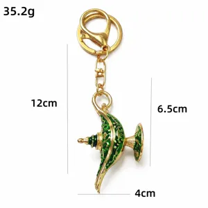 Porte-clés lampe magique vintage en alliage métallique émail vert pendentif de sac cadeau