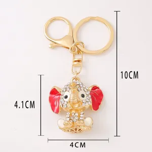 Carino Cartone Animato Elefante Portachiavi Strass Metallo Animale Borsa Pendente Anello Auto