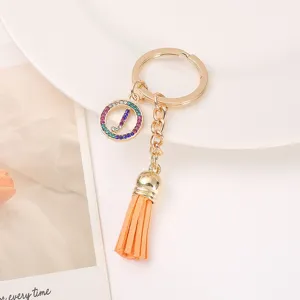 Korean style chic letter J metal keychain with orange tassel charm handbag accessory pendant