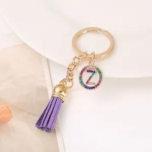 Korean style letter Z crystal rhinestone keychain with purple tassel bag pendant accessory.