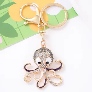 Portachiavi con polpo in metallo e strass scintillanti, ciondolo animale per borsa.