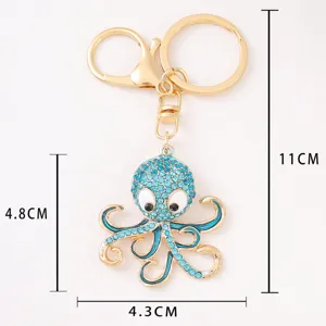 Portachiavi polpo con strass blu ciondolo animale marino carino anello chiave metallo accessorio