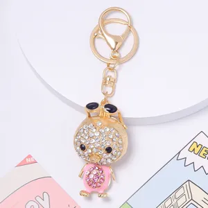 Llavero de cerdo con diamantes, dije de bolso animal cristal lujo, anillo dorado.