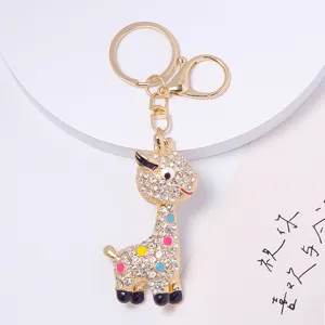 Carino portachiavi giraffa con strass ciondolo animale in metallo borsa fascino