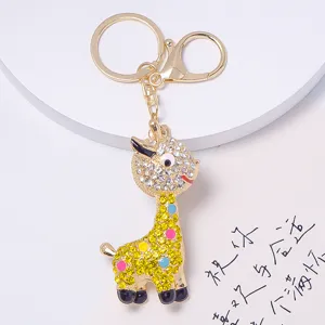 Grazioso portachiavi a forma di giraffa con strass metallo animale ciondolo borsa regalo