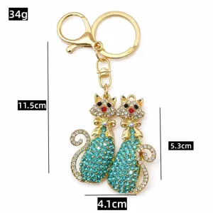 Portachiavi gatto coppia strass ciondolo borsa metallo portachiavi auto regalo moda 11.5cm