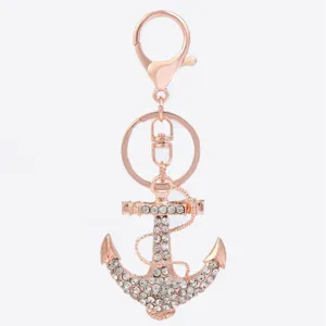 Llavero de ancla en oro rosa con brillantes pedrería, colgante de aleación de zinc para llaves.