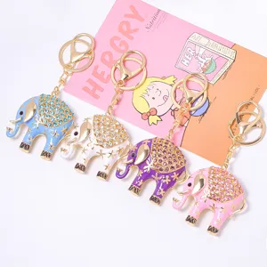 Metalen Olifant Sleutelhanger Strass Dierlijke Tas Bedel Schattige Geëmailleerde Sleutelhanger Luxe Mode Sleutelhanger Cadeau Voor Vrouwen