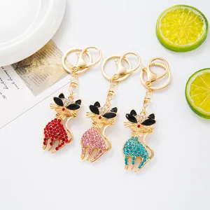 Llavero de gato con diamantes de imitación brillante lindo llavero de metal colgante regalo