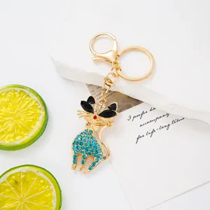 Llavero de gato de metal con brillantes pedrerías lindo colgante animal accesorio