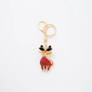 Lujo metal diamantes imitación gato llavero lindas gafas animal anillo clave bolso