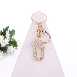 Rhinestone alloy letter U keychain with crown bag pendant accessory stylish sparkling design