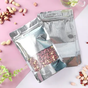 Silber Geprägt Standbeutel Mit Klarem Sichtfenster Reißverschluss Aluminiumfolie Wiederverschließbare Beutel Für Lebensmittel Snacks Nüsse Tee Verpackung