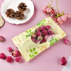 Klarfenster Ziplock Kunststoff Verpackungsbeutel Blumen Druck Stand Up Lebensmittel Aufbewahrungsbeutel Für Tee Getrocknete Früchte Süßigkeiten Taschen