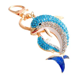 Sparkling rhinestone dolphin keychain metal gold bag pendant cute animal car key ring accessory