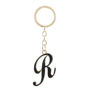 Gold alphabet letter R keychain pendant stylish metal bag charm for women car keys gift.