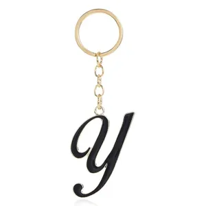 Fashion 26 English letter metal keychain women bag charm gold chain black Y pendant gift