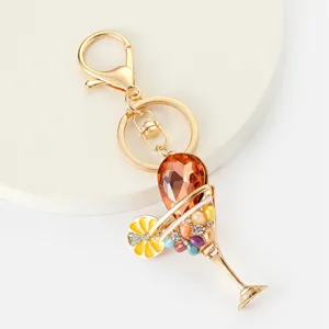 Luxury Rhinestone Cocktail Glass Metal Keychain Car Pendant Backpack Accessory Sparkling Alloy Key Ring