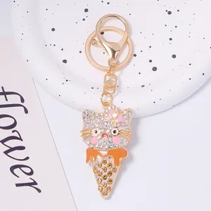 Portachiavi gatto con strass scintillante simpatico cono gelato anello metallo ciondolo borsa