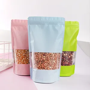 Moderne Aluminiumfolie Lebensmittelverpackungsbeutel Matte Einfarbig Selbstversiegelnd Wiederverwendbare Beutel Mit Klarem Fenster