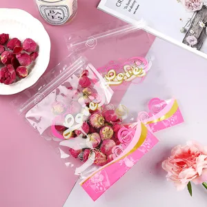 Dekorative transparente Druckverschlussbeutel mit rosa Blumendruck für getrocknete Rosen