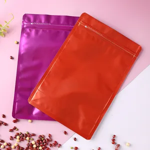 Detailansicht lila und orangefarbener Standbeutel aus Aluminiumfolie für Lebensmittel