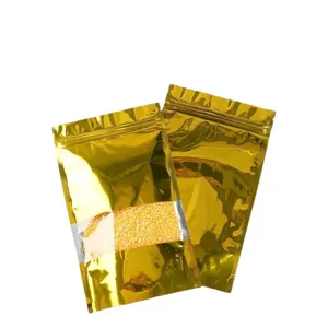 Goldene Standbeutel aus Aluminiumfolie mit Sichtfenster für Lebensmittel und Tee