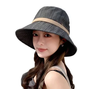 Summer new women fashion bucket hat versatile casual sun hat elegant pleated outdoor beach cap