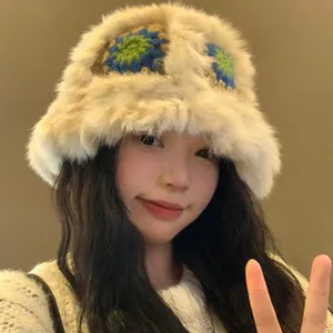 Cappello Secchio Peluche Donna Inverno Finta Pelliccia Lavorato Uncinetto Caldo Stile