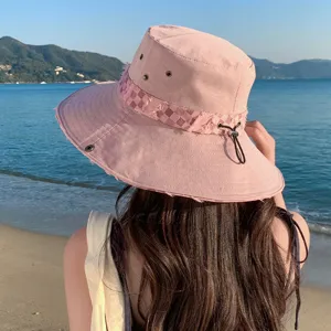 Chapeau de soleil rose pour femme été extérieur loisirs bob large bord plage