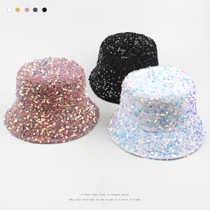 Chapeau de Pêcheur Paillettes Mode Femme Protection Solaire Casual Streetwear Bucket Hat Chapeau Bassin Double Face