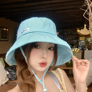 Cappello da Pescatore Protezione Solare Donna Giapponese Fresco Verde Menta Rigato Colore Caramella Estate Casual Esterno Spiaggia