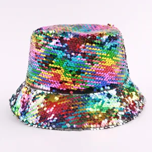 Colorful Sequin Bucket Hat Sparkling Disco Party Fashion Versatile Basin Hat
