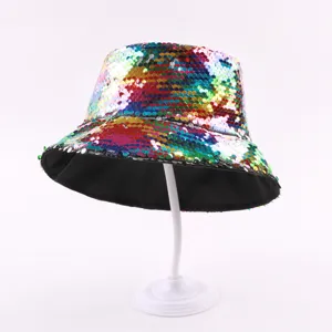 Colorful sequin bucket hat for women sparkling disco party fashion sun cap stylish basin hat