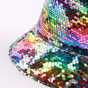 Rainbow sequin bucket hat vibrant disco sparkle sun hat party fashion casual basin hat