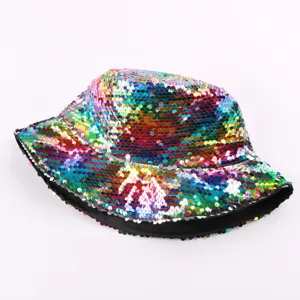 Colorful sequin bucket hat sparkling disco party fashion casual sun hat for women men