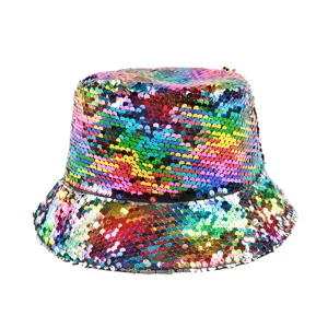 Colorful sequin bucket hat disco sparkling festival party hat fashionable sun hat for women