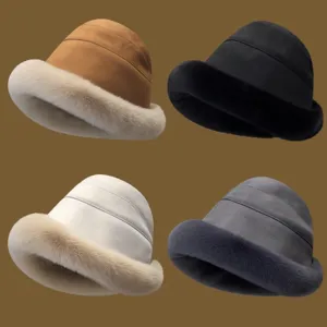 Damen Winter Warm Fleecegefütterter Fisherman Hut Verdickter Plüsch Bucket Hat Winddicht Ohrklappe Trapper Hut Lässiger Baumwollhut