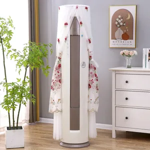Elegant embroidered standing air conditioner cover white mesh dustproof cylindrical AC shield