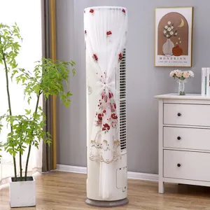 Vertical tower air conditioner dust cover, white mesh embroidered floral lace protector.