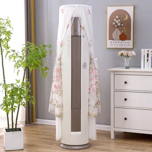 Vertical floor standing air conditioner dust cover with elegant floral embroidery design.