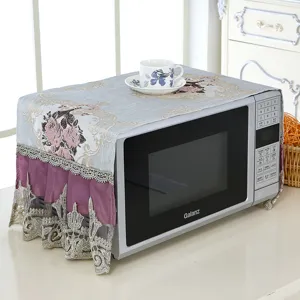 Copertura antipolvere microonde in pizzo con ricamo di rose, protezione elettrodomestici.