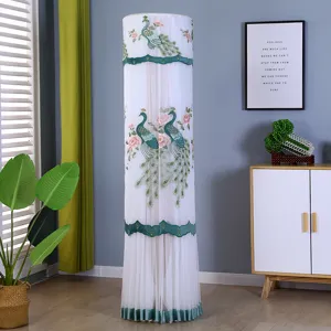 Vertical cylindrical air conditioner dust cover with elegant peacock and floral embroidery.