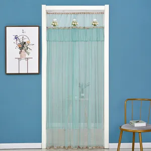 Cortina de Puerta de Encaje de Doble Capa Antimosquitos con Barra Telescópica y Velcro para Dormitorio