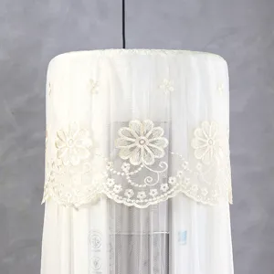 Beige lace cylindrical vertical air conditioner dust cover floral embroidery protector