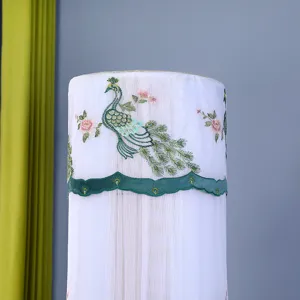 Vertical cylinder floor standing air conditioner dust cover with peacock embroidery.