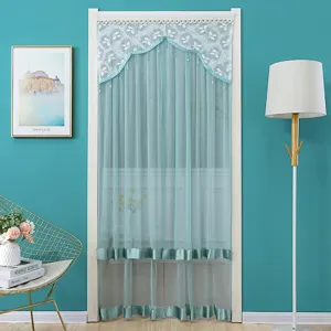 Blue mesh door curtain for bedroom double layer anti-mosquito decorative partition curtain