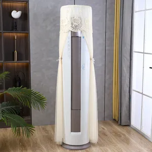 Vertical cylindrical air conditioner dust cover beige lace mesh embroidery home decor elegant